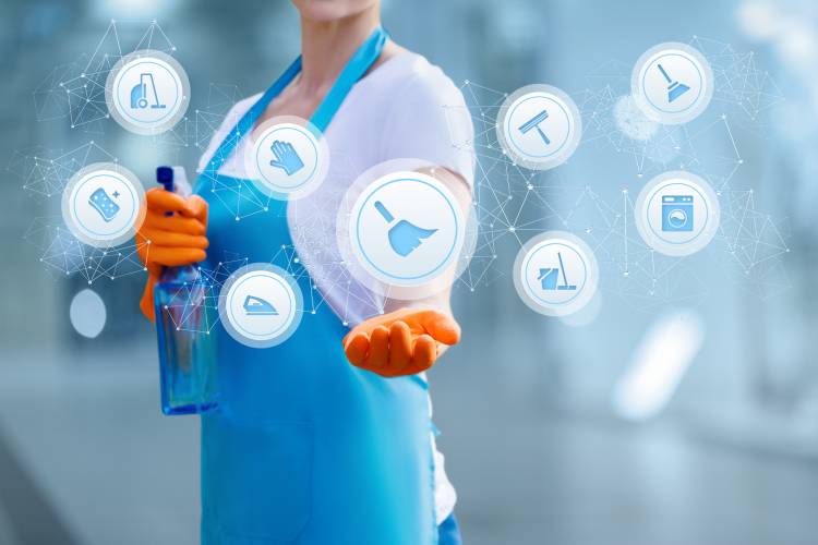 Professionally managed A cleaner with floating icons